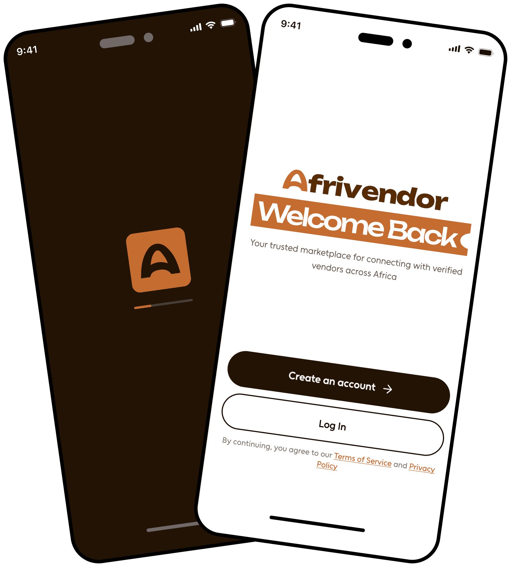 Afrivendor mobile app on two phones